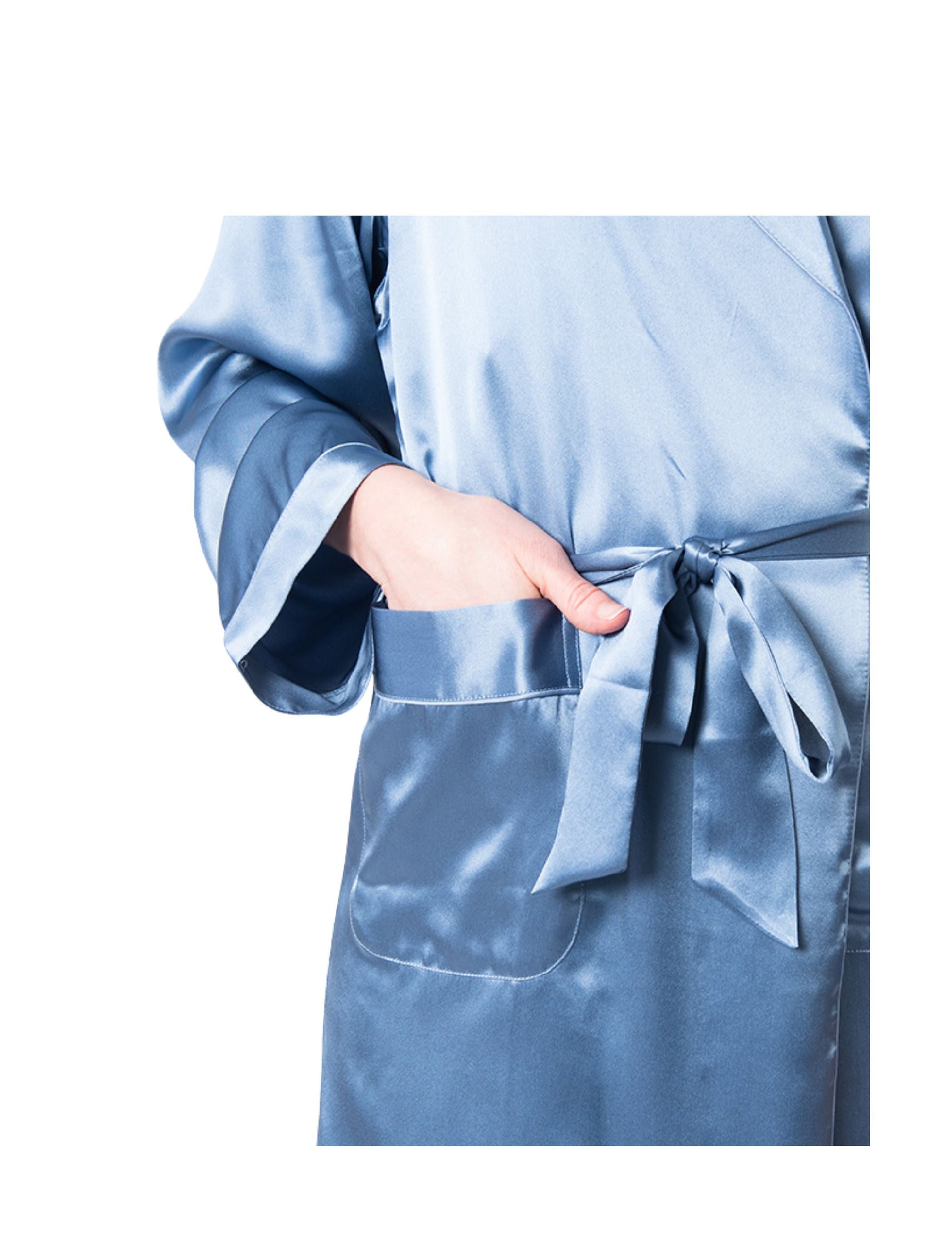 Women's Mulberry Silk Robe Twilight with Black Collar - Velora Luxury Fashion