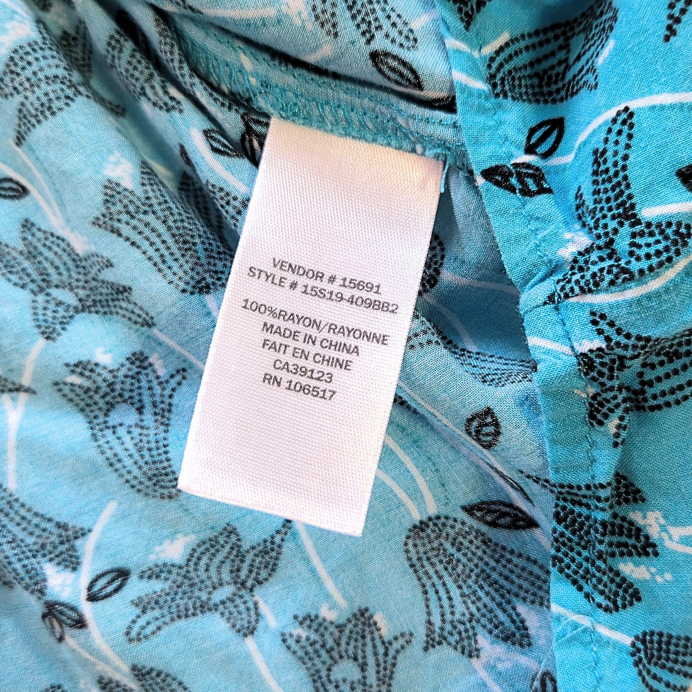 Women's Northern Reflections Blue Floral Button-Up Sleeveless Blouse [XL] - Velora Luxury Fashion