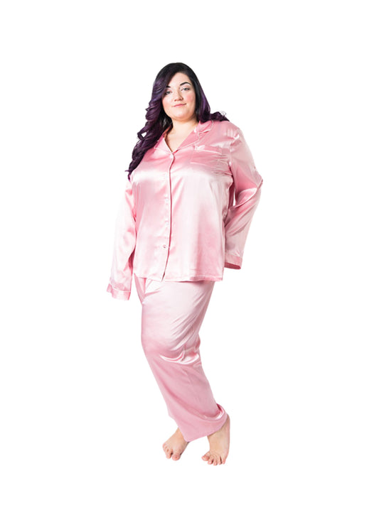 Women's Plus Size Mulberry Silk Pajama Set Pink - Velora Luxury Fashion