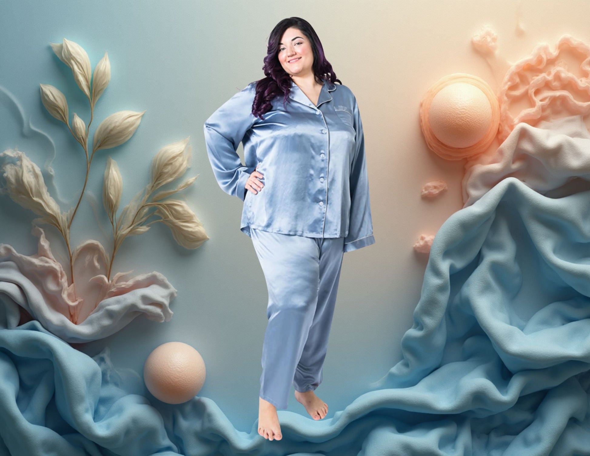 Women's Plus Size Mulberry Silk Pajama Set Twilight Blue - Velora Luxury Fashion