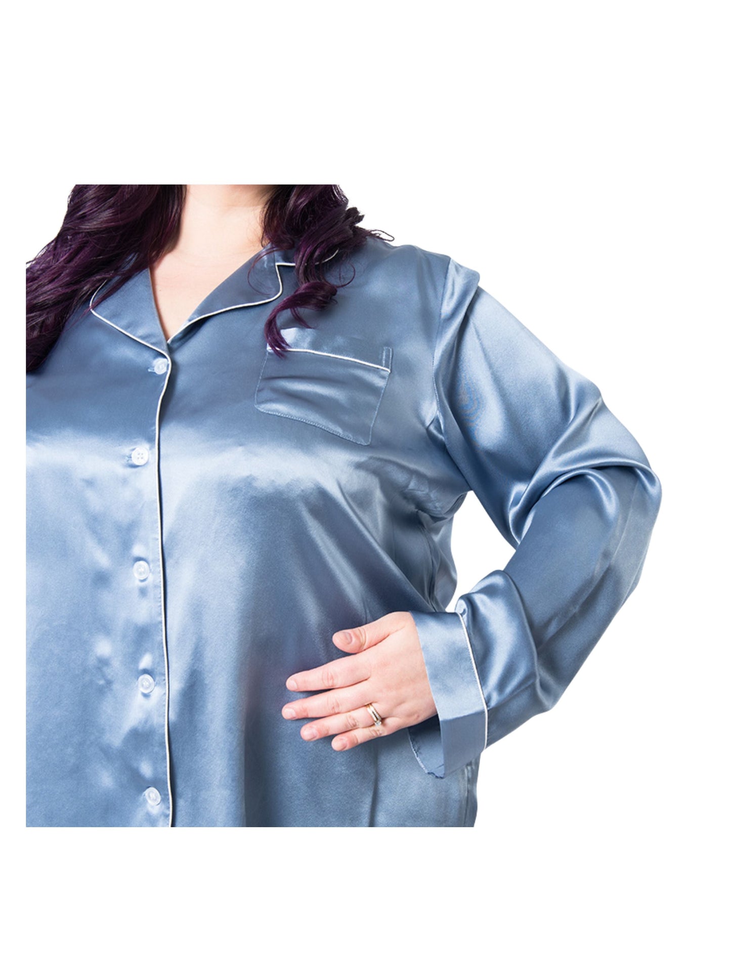 Women's Plus Size Mulberry Silk Pajama Set Twilight Blue - Velora Luxury Fashion