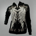 Women's Rhinestone Angel Wing Hoodie - Velora Luxury Fashion
