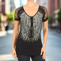 Women's Rhinestone Angel Wing Raglan Top - Velora Luxury Fashion