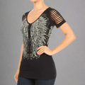 Women's Rhinestone Angel Wing Raglan Top - Velora Luxury Fashion