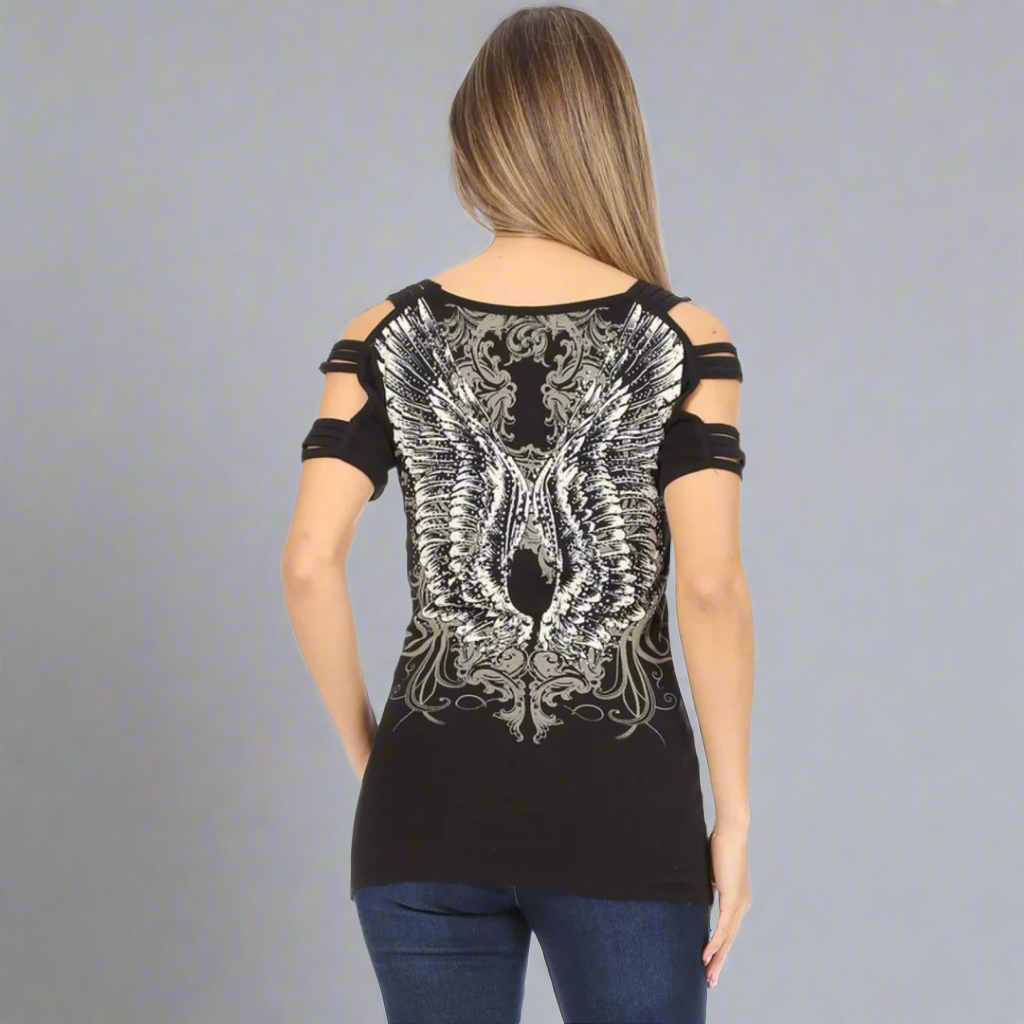 Women's Rhinestone Angel Wing Tank Top - Velora Luxury Fashion