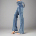 Women's Rhinestone Embellished Bootcut Jeans with Angel Wing Cross Back Pocket & Sequined Detail - Velora Luxury Fashion