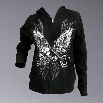 Women's Rhinestone Motorcycle Wing Hoodie - Velora Luxury Fashion