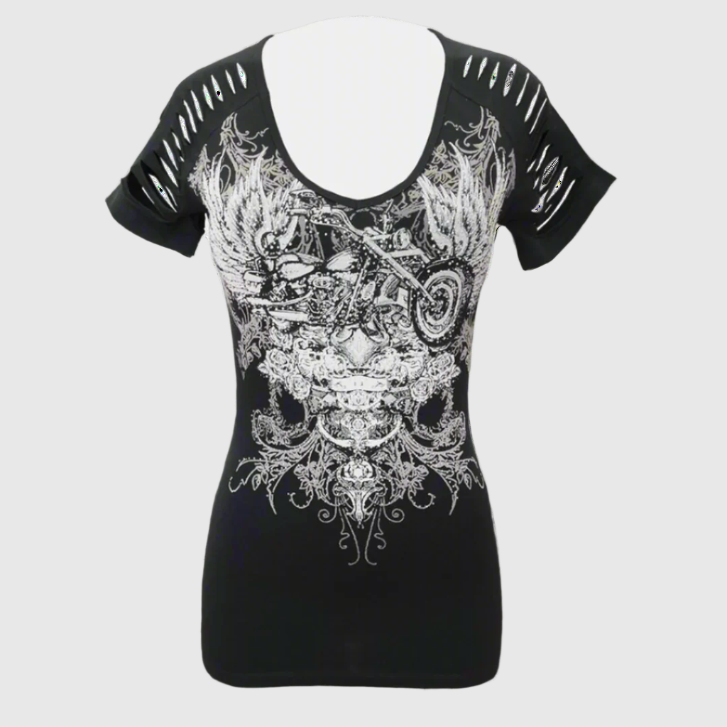 Women's Skull & Wings Tank Top with Rhinestones - Velora Luxury Fashion