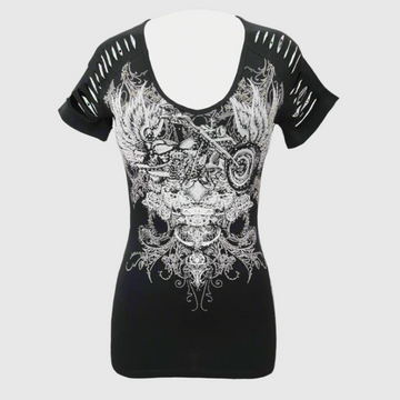 Women's Skull & Wings Tank Top with Rhinestones - Velora Luxury Fashion