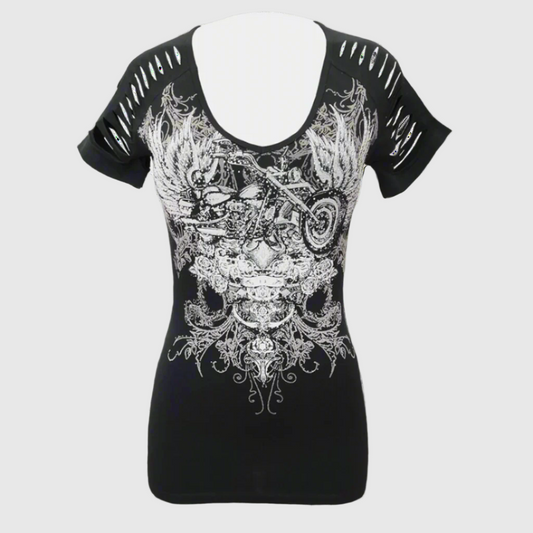 Women's Skull & Wings Tank Top with Rhinestones - Velora Luxury Fashion