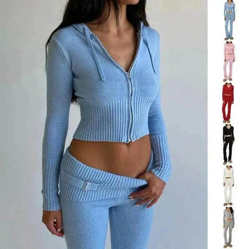 Women's Comfortable Hoodie Leisure Charming Long Sleeve Sweater And High Waist Long Pants Suit