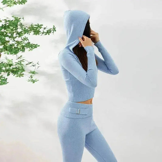 Women's Comfortable Hoodie Leisure Charming Long Sleeve Sweater And High Waist Long Pants Suit