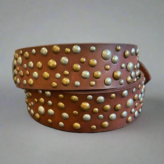 Women's Full Grain Leather Belt with Oval Buckle and Studs Boutique of Leathers/Open Road