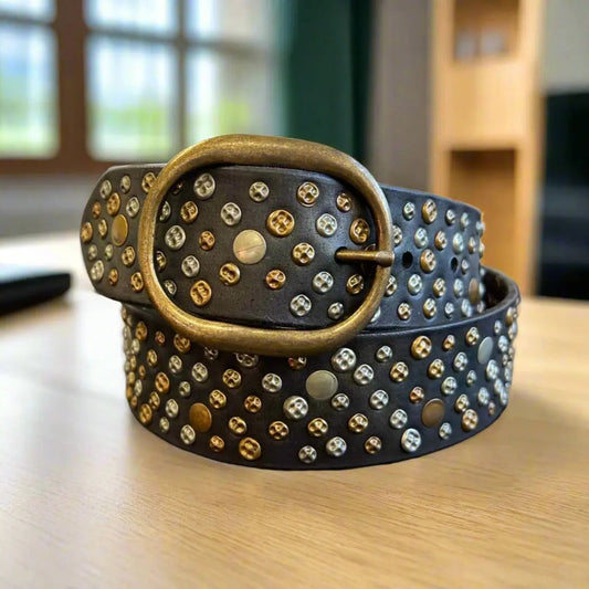 Women's Full Grain Leather Belt with Studs and Oval Buckle Boutique of Leathers/Open Road