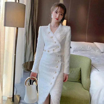 Women's Suit Western Style Small Look Tall Suit Burr Tweed Blazer and Skirt Two-piece Set