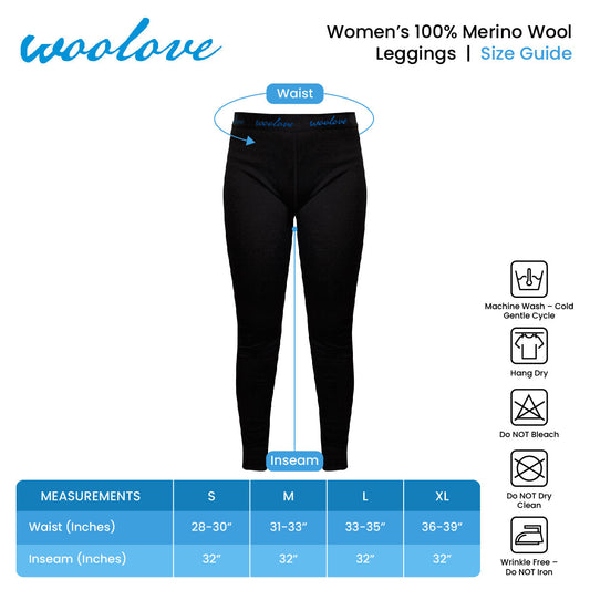 Women's 100% Merino Wool Long Underwear Base Layer Leggings 190 GSM - Midweight - Velora