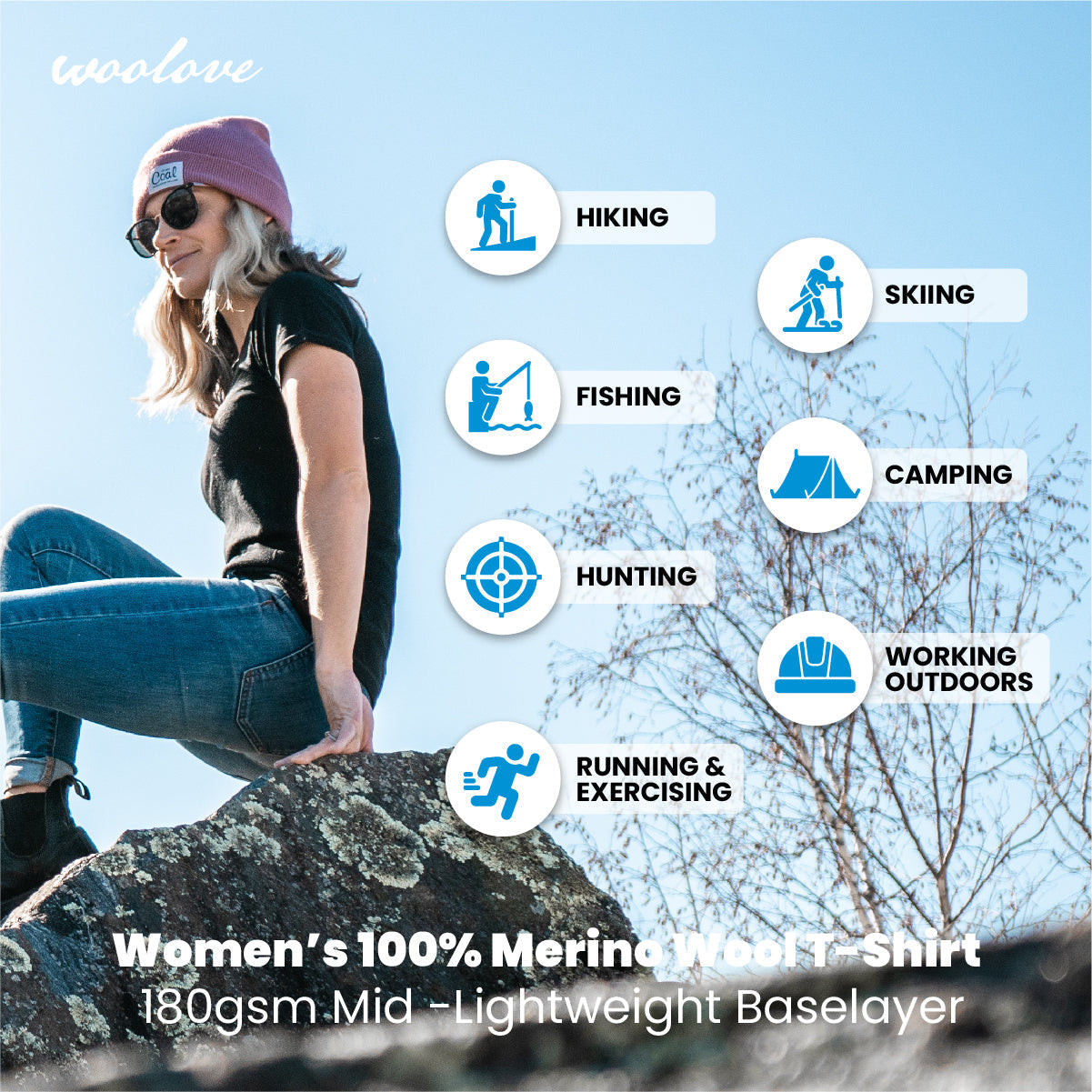 Women's 100% Merino Wool Short Sleeve T-Shirt 180 GSM - Lightweight - Velora