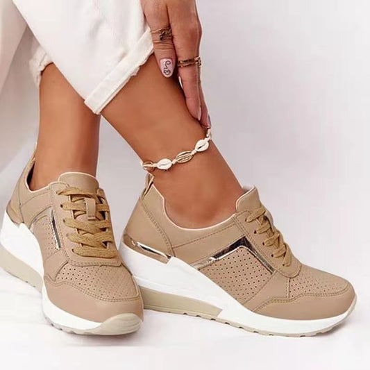 Women's Breathable Casual Sneakers with Platform Sole and Lace-Up Design - Velora