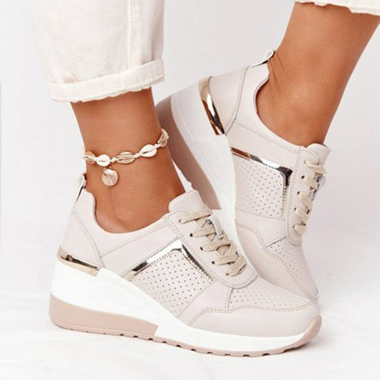 Women's Breathable Casual Sneakers with Platform Sole and Lace-Up Design - Velora
