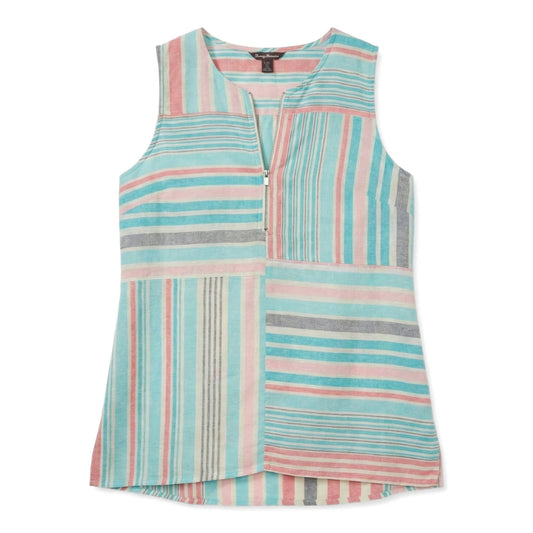 Women's [L] Kohala Stripe 1/4 Zip Linen Sleeveless Blouse | Tommy Bahama Sassy's Garage