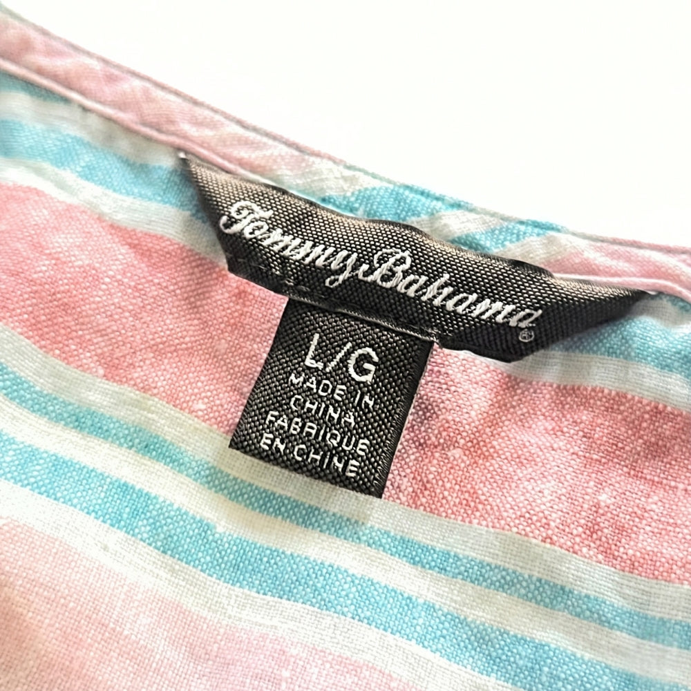 Women's [L] Kohala Stripe 1/4 Zip Linen Sleeveless Blouse | Tommy Bahama Sassy's Garage