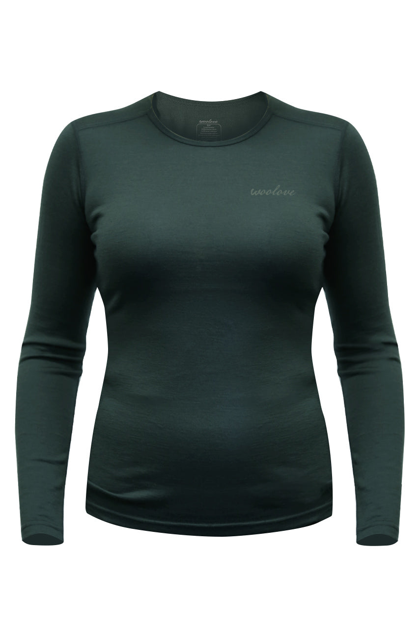 Women's 100% Merino Wool Base Layer Long Sleeve Crew Neck Shirt 190 GSM - Velora