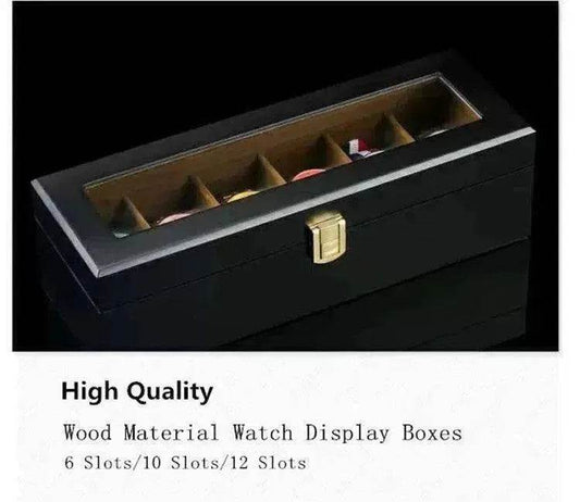 Wood Black Watch Storage Box Case Organizer Jewelry Holder