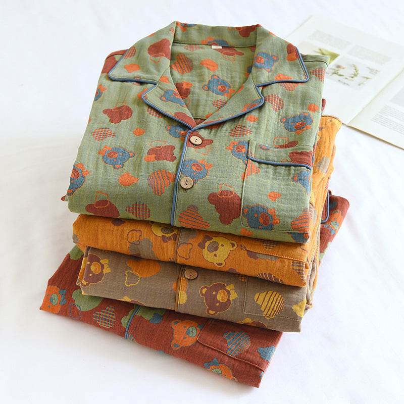 Woven Jacquard Lapel Pajamas Suit Loose EX-STOCK Canada