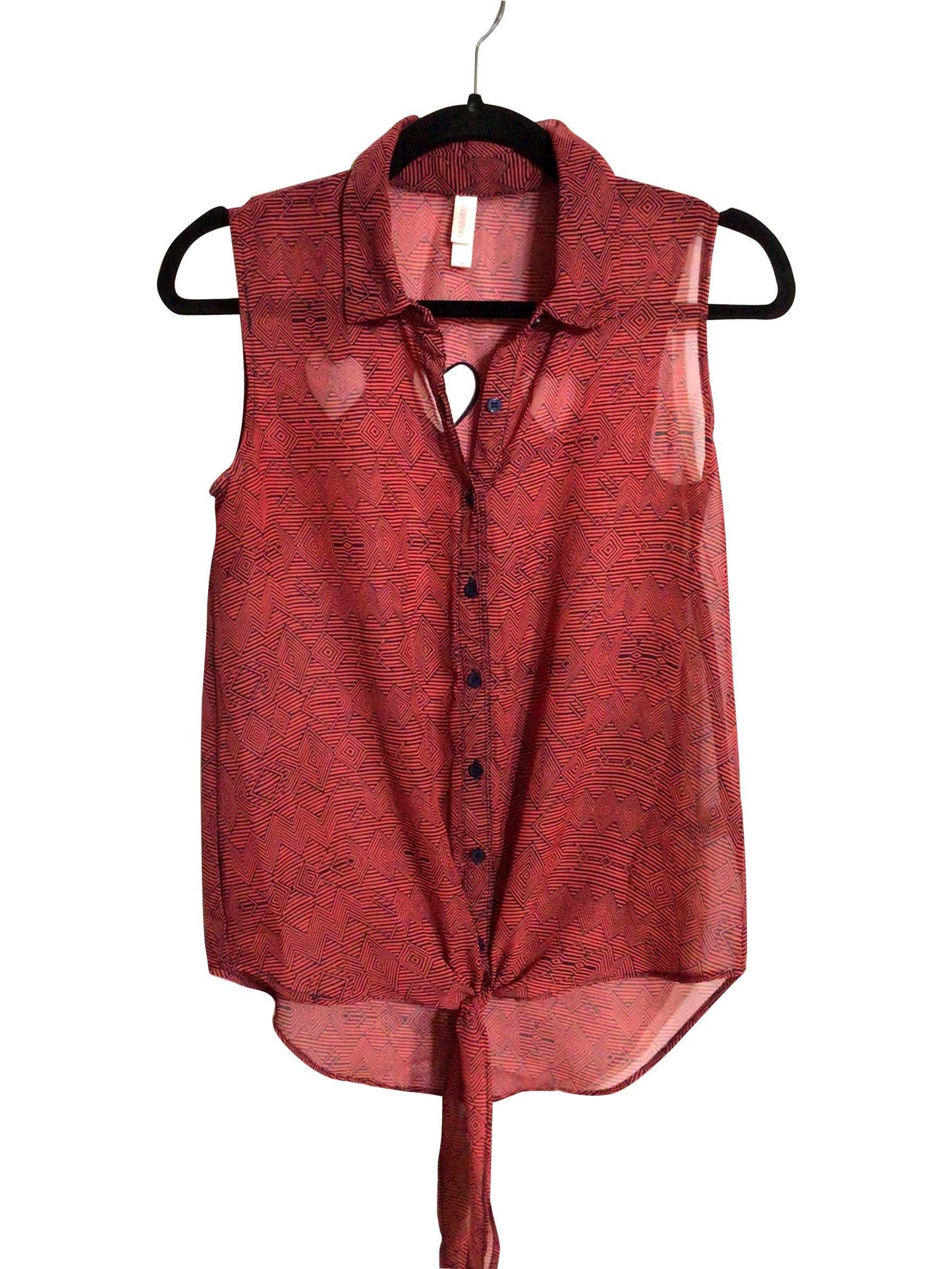 XHILARATION Regular fit Button-down Top in Red - S - Velora Luxury Fashion