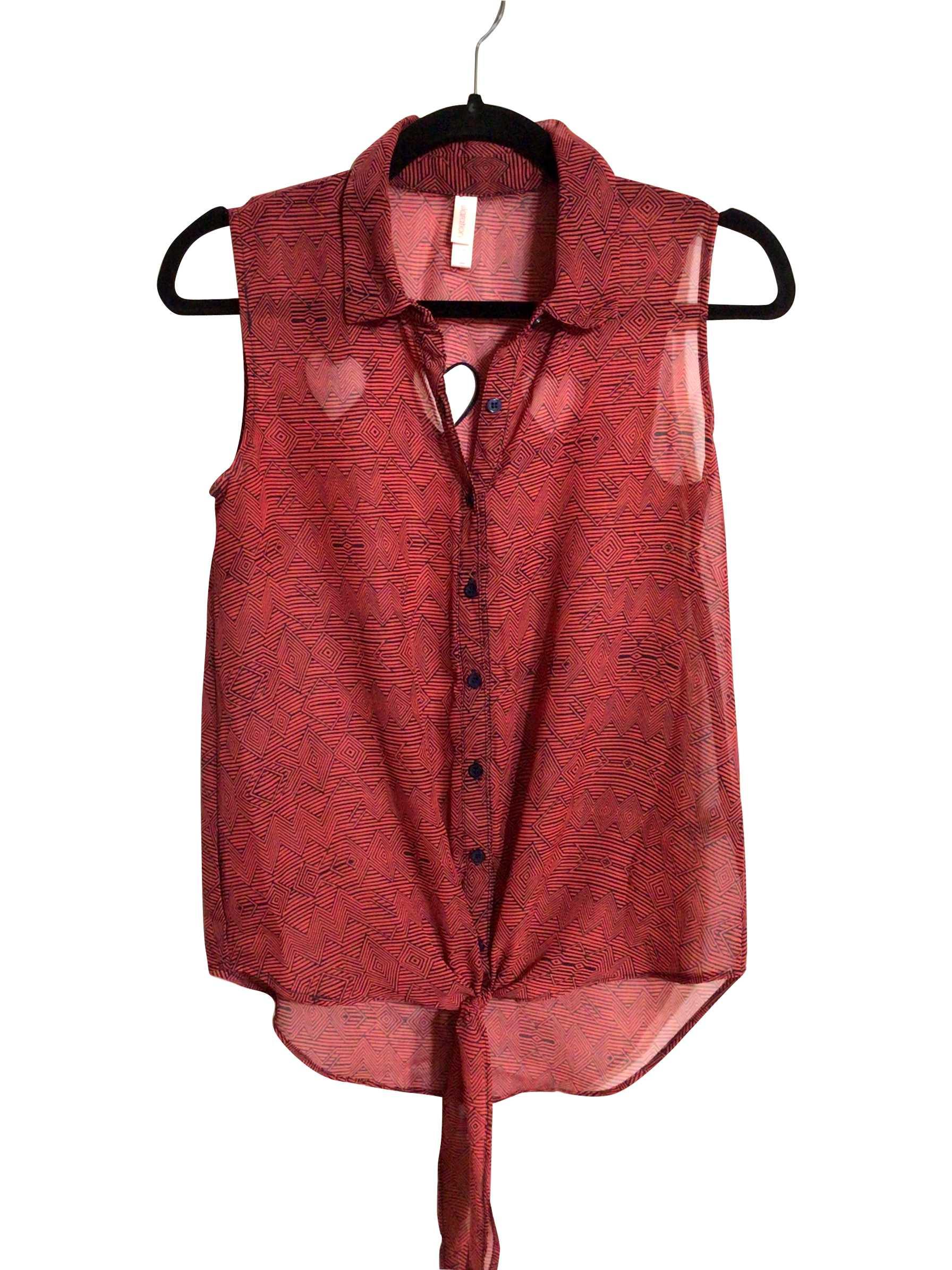 XHILARATION Regular fit Button-down Top in Red - S - Velora Luxury Fashion