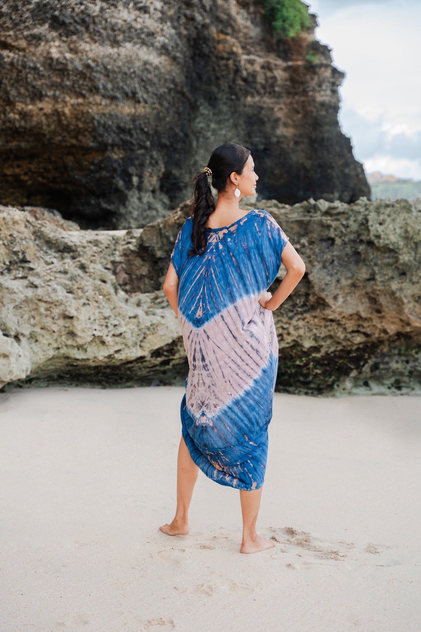 Tie Dye Lapis Ombre Kaftan Dress - Pink & Blue