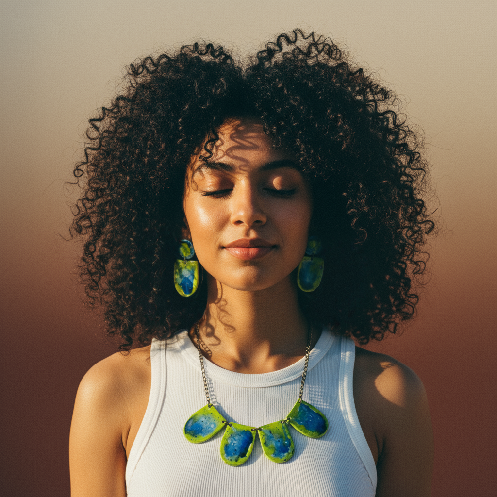 Fluid Art Statement Earrings in Lime Green & Blue - Velora Luxury Fashion