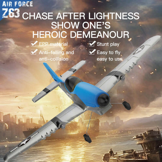 Z63 AIR FORCE 3CH RC Airplane with Gyro, Dual Motors & 2 Batteries for Beginners - Velora Luxury Fashion