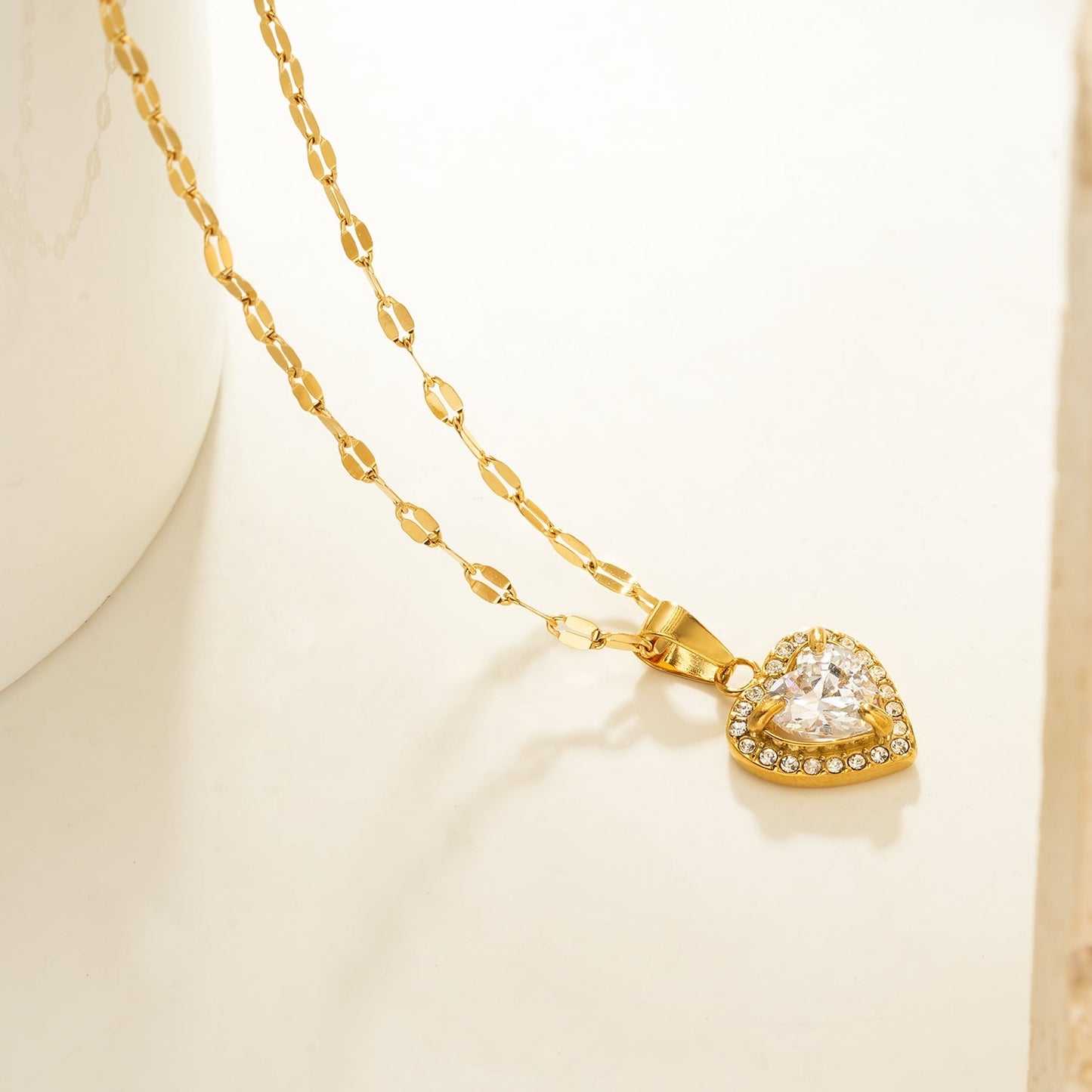ZITA Gold: Gucci-Style Dainty Chain Necklace with Sparkling Petit Pavé Heart Pendant - Velora Luxury Fashion