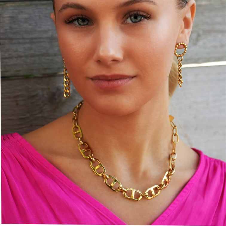 ZOIE: Duo Chain Link Statement Necklace - Velora Luxury Fashion