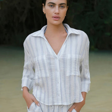 Helena Striped Airy Gauze Button Up