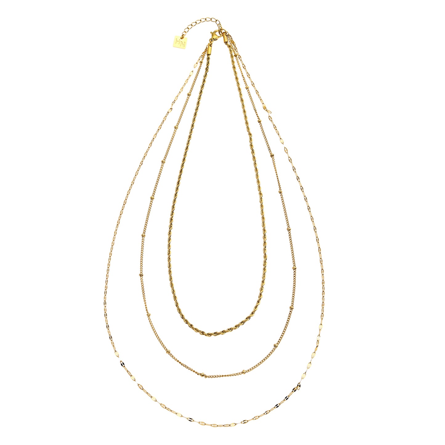 ZURI Triple Layer Mixed-Chain Necklace in Gold - Velora Luxury Fashion