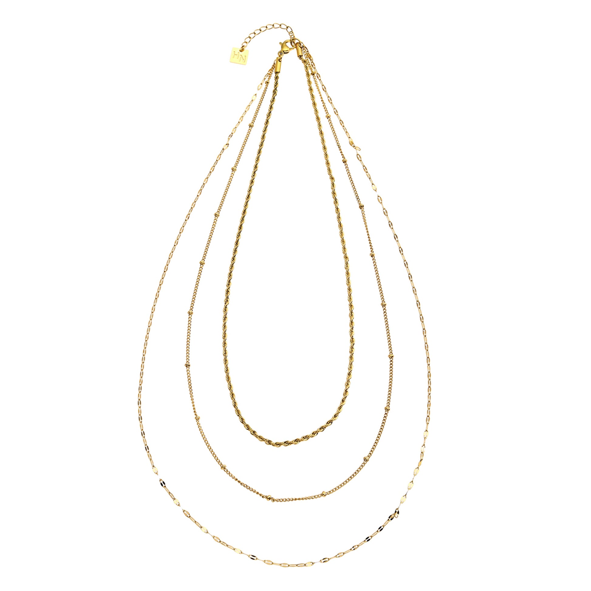 ZURI Triple Layer Mixed-Chain Necklace in Gold - Velora Luxury Fashion
