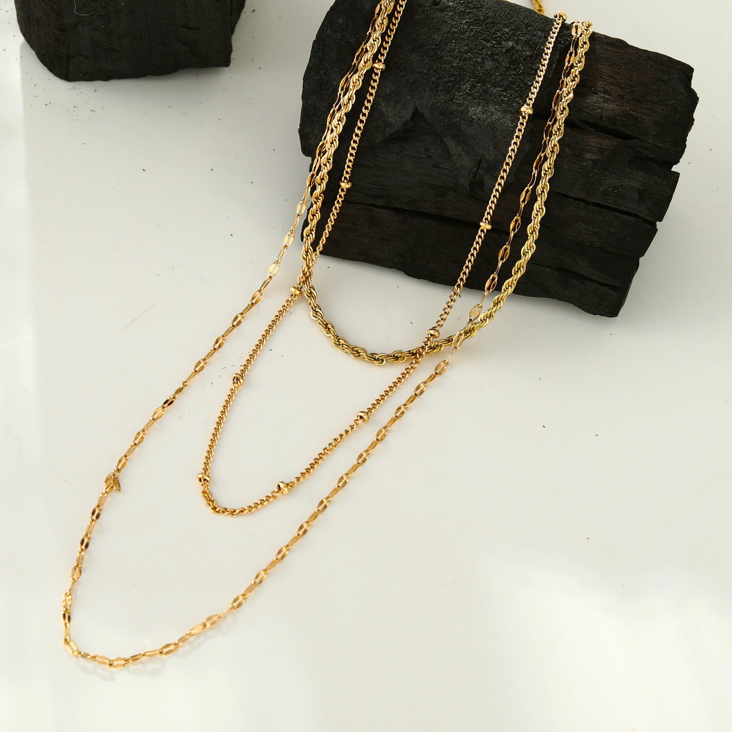 ZURI Triple Layer Mixed-Chain Necklace in Gold - Velora Luxury Fashion