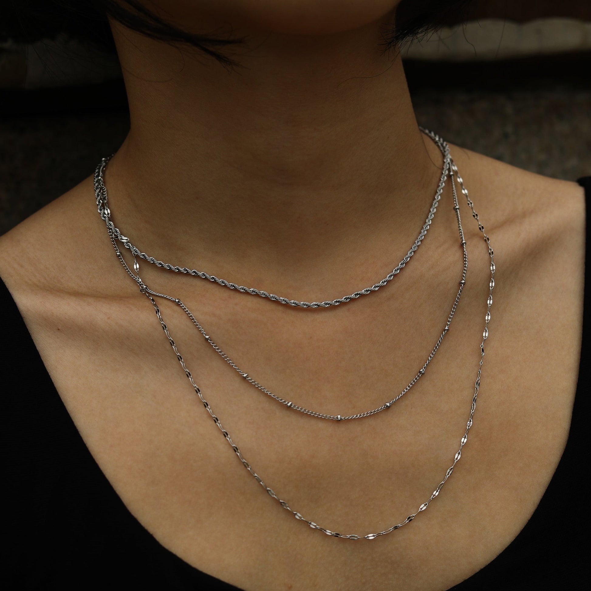 ZURI Triple Layer Mixed-Chain Necklace in Silver - Velora Luxury Fashion