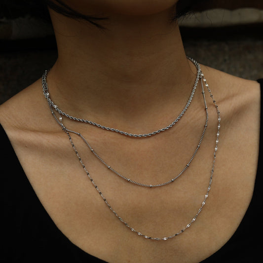 ZURI Triple Layer Mixed-Chain Necklace in Silver - Velora Luxury Fashion