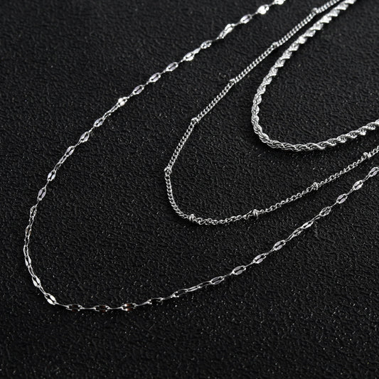 ZURI Triple Layer Mixed-Chain Necklace in Silver - Velora Luxury Fashion