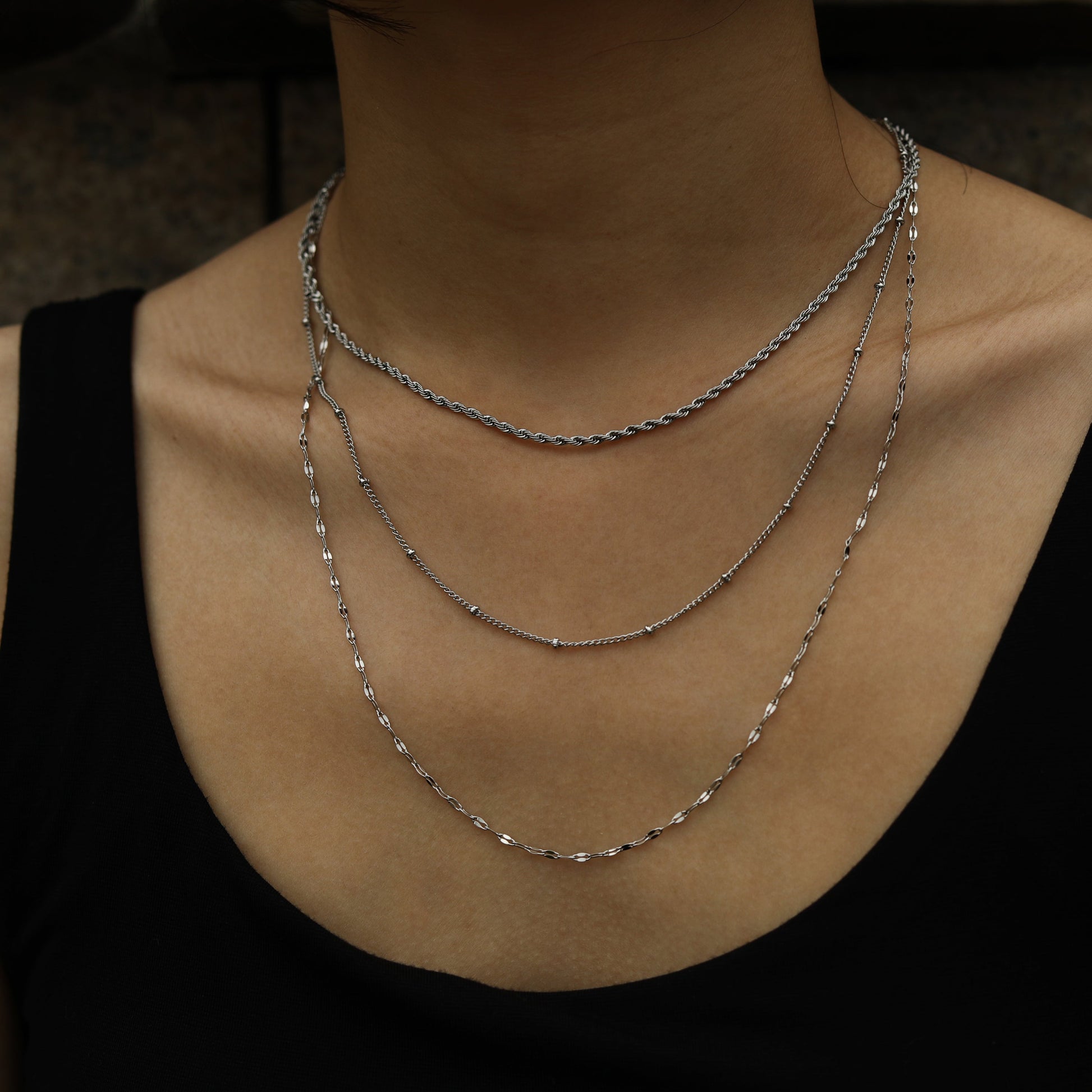 ZURI Triple Layer Mixed-Chain Necklace in Silver - Velora Luxury Fashion