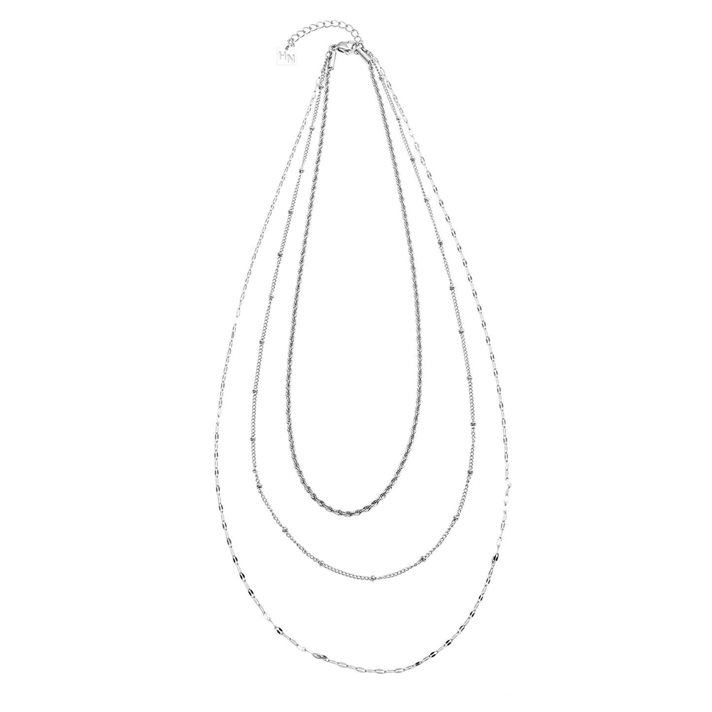 ZURI Triple Layer Mixed-Chain Necklace in Silver - Velora Luxury Fashion