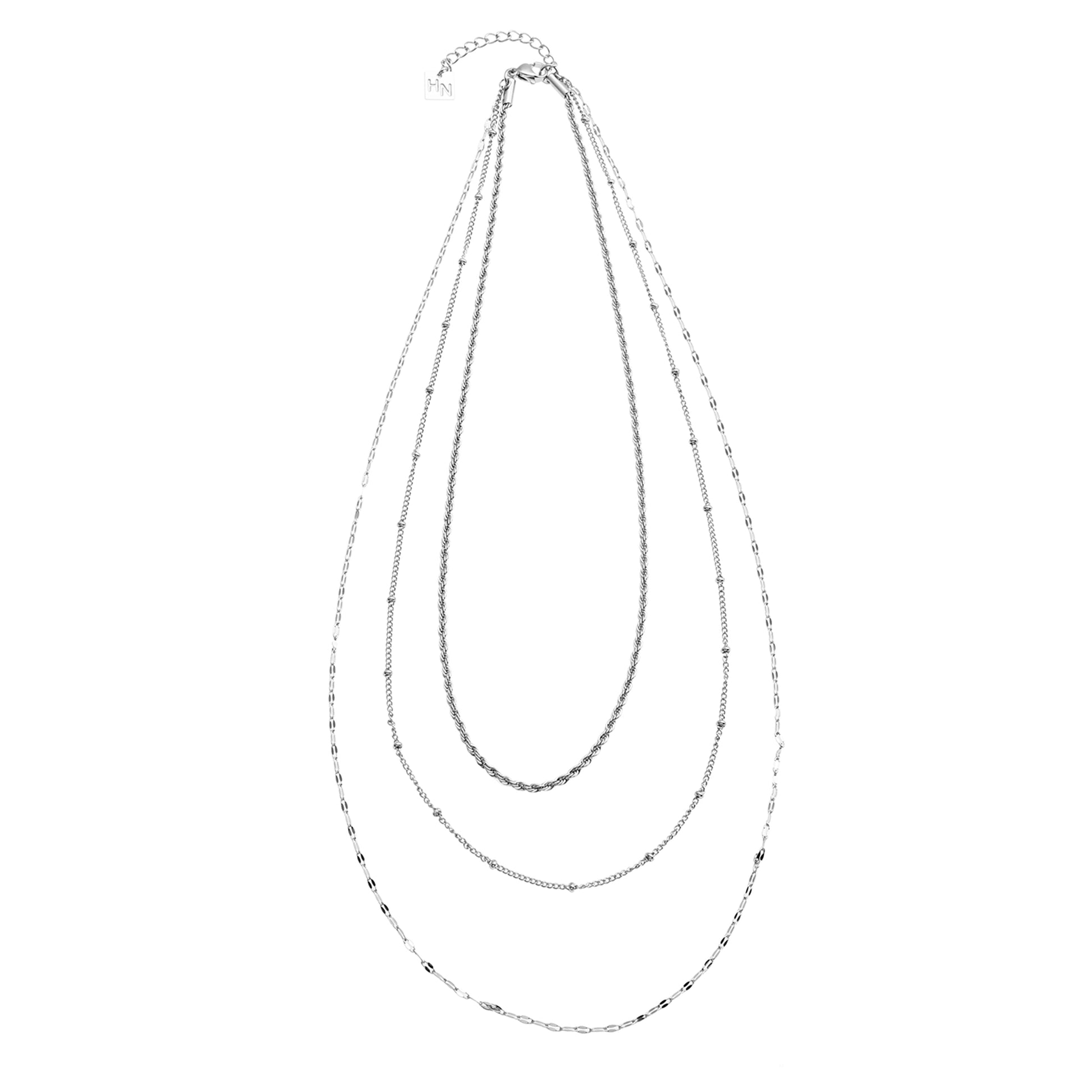 ZURI Triple Layer Mixed-Chain Necklace in Silver - Velora Luxury Fashion