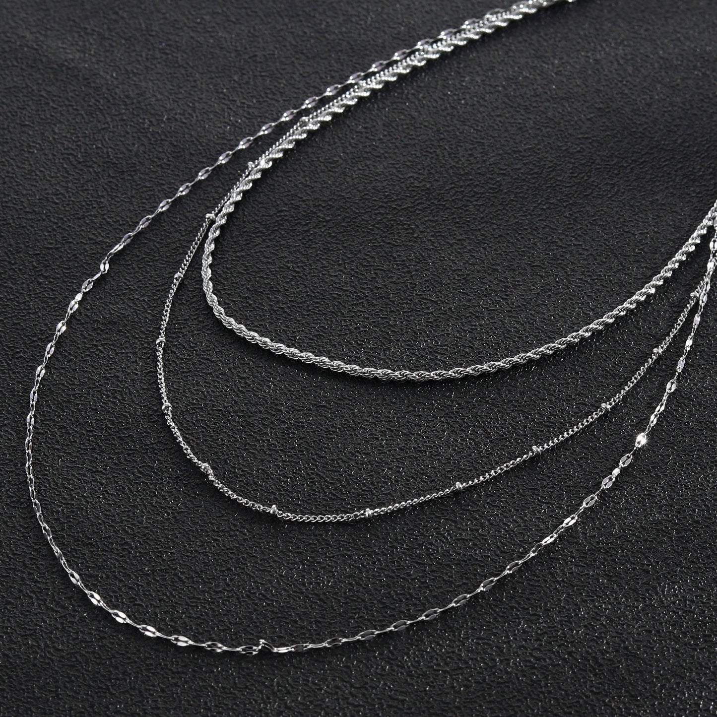 ZURI Triple Layer Mixed-Chain Necklace in Silver - Velora Luxury Fashion