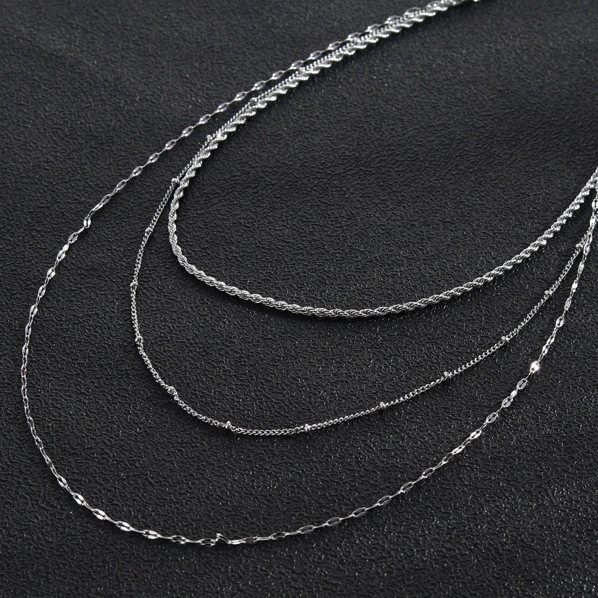 ZURI Triple Layer Mixed-Chain Necklace in Silver - Velora Luxury Fashion