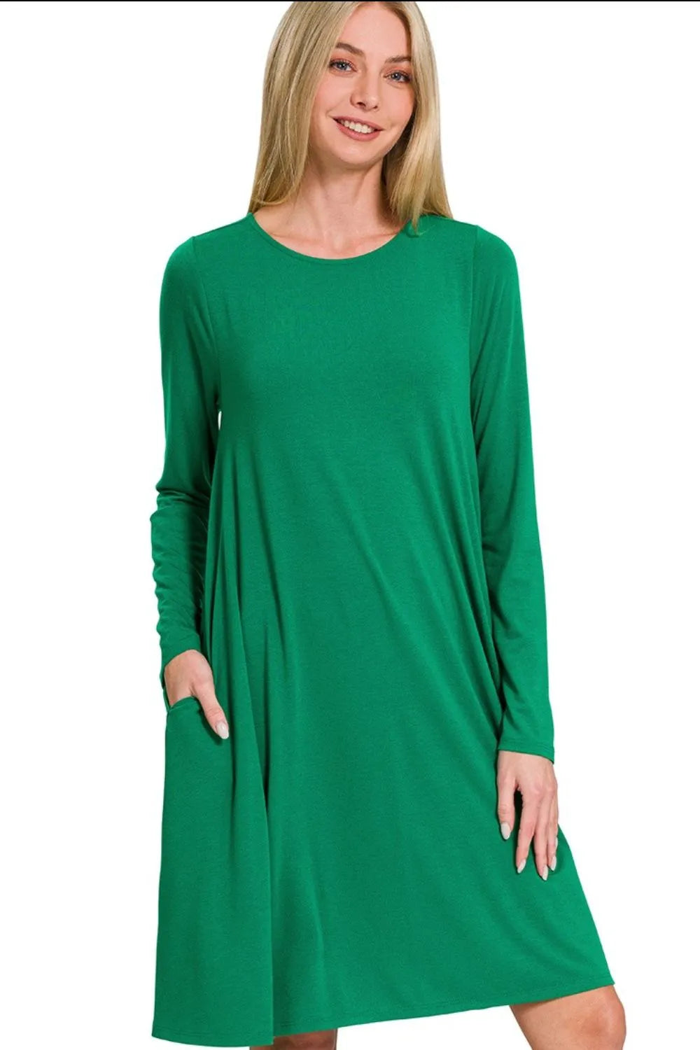Zenana Long Sleeve Flare Dress With Pockets - Velora Luxury Fashion