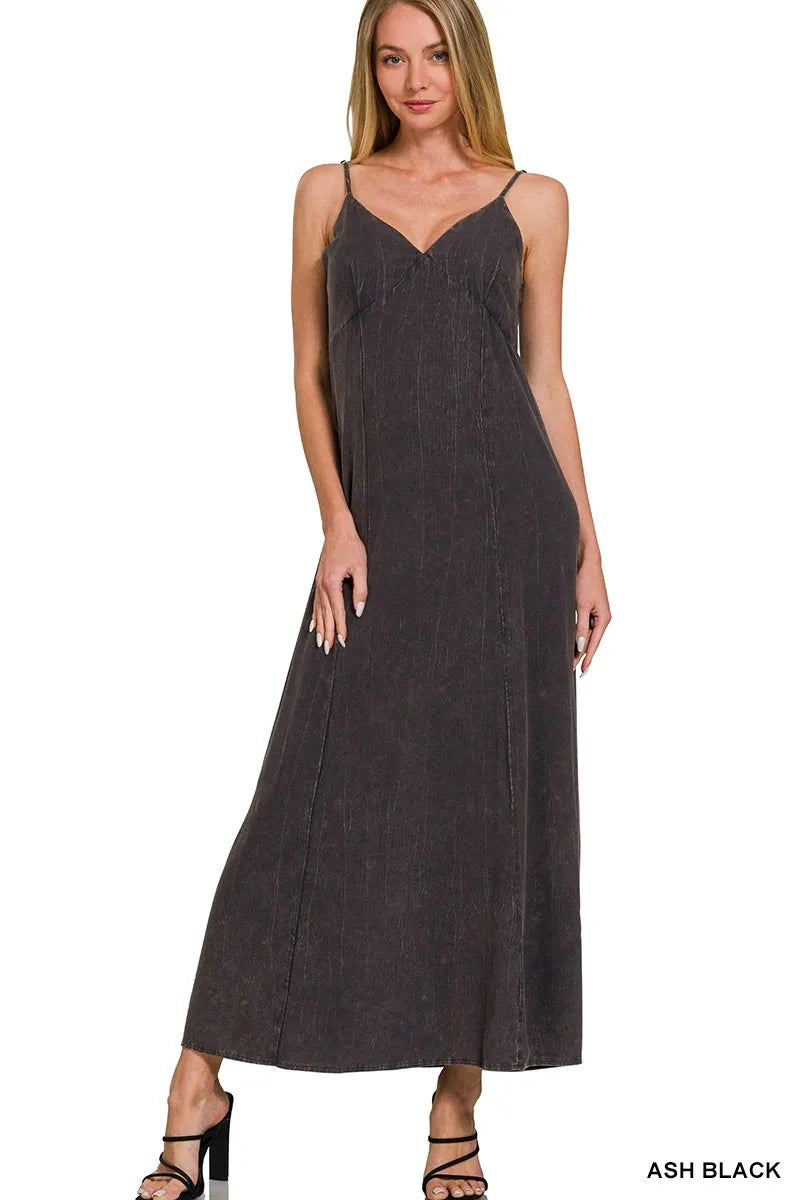 Zenana Mineral Washed Rayon Challis Cami Dress - Velora Luxury Fashion