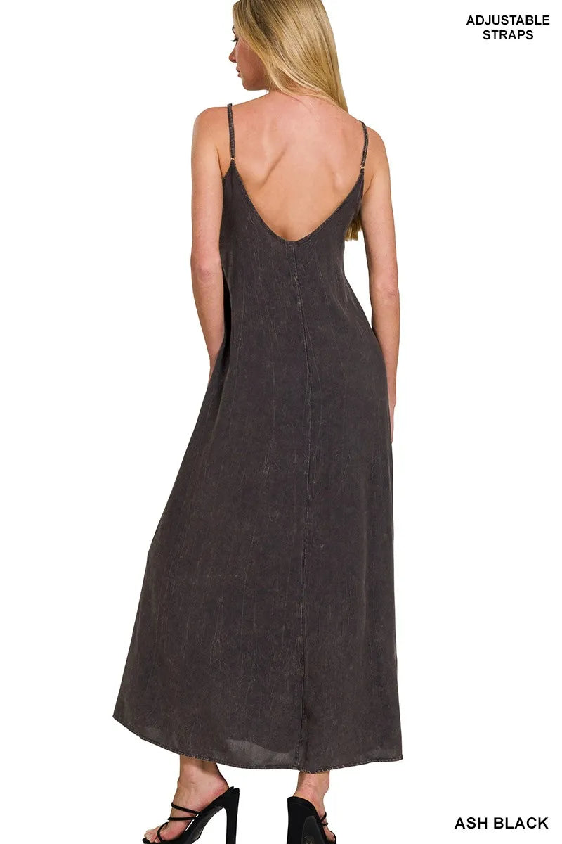 Zenana Mineral Washed Rayon Challis Cami Dress - Velora Luxury Fashion